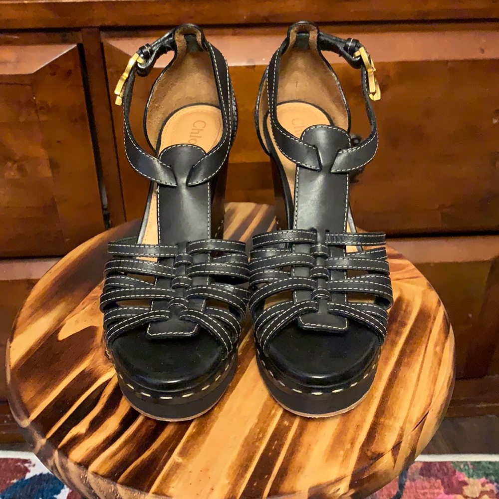 Black Chloe platform sandals